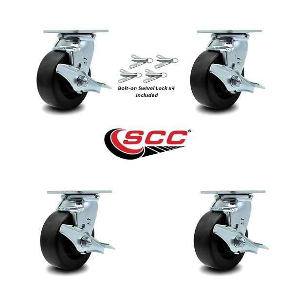 5 Inch Polyolefin Caster Set With Ball Bearings And Brake/Swivel Lock SCC